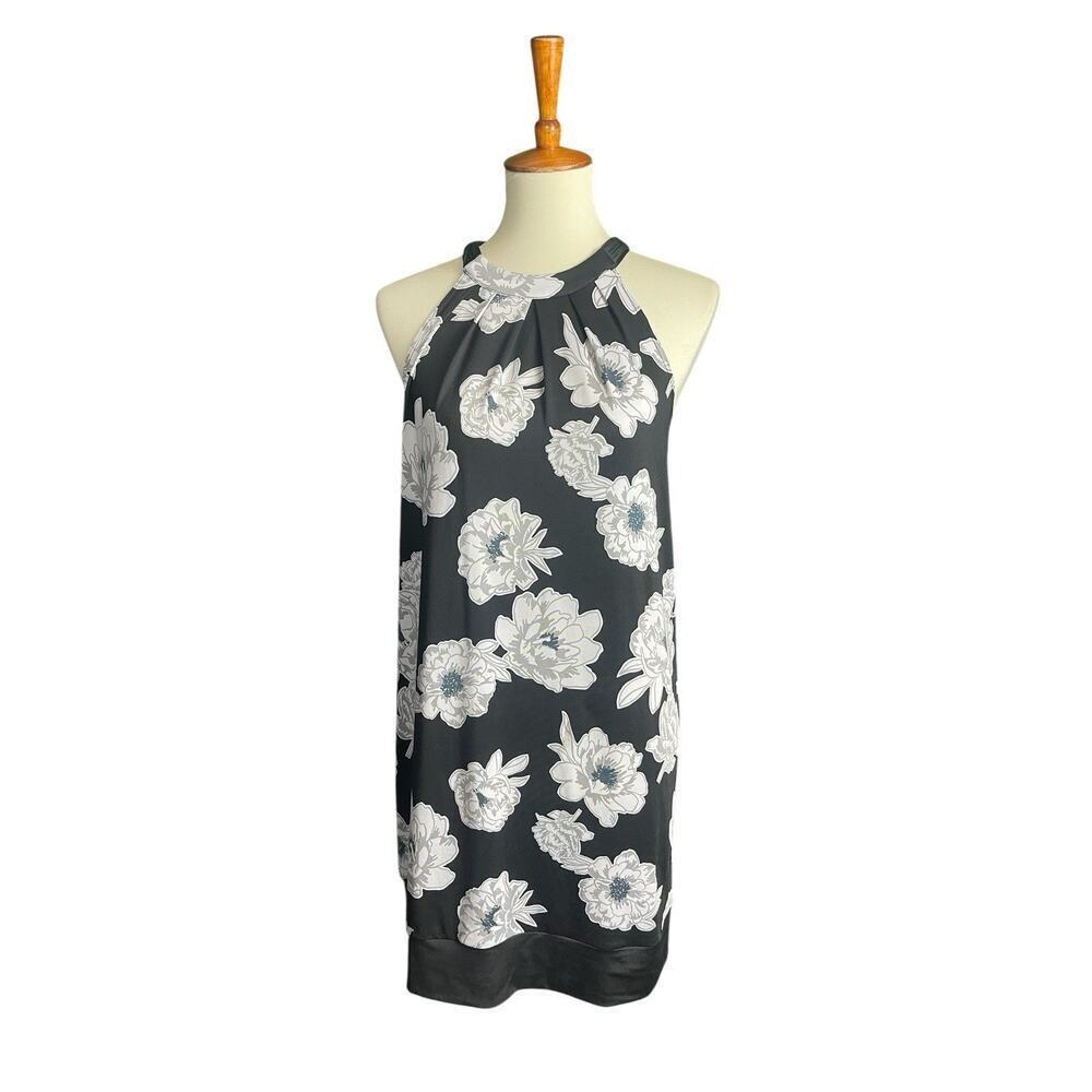 Mudpie Black Floral Dress Women Size Small Mini Dress Stretch Tie Back